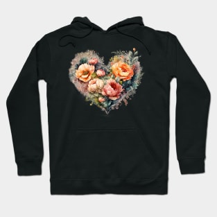 Floral Garden Botanical Print with wild flowers Heart Valentines Hoodie